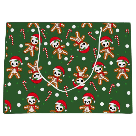 Skeleton Gingerbread Man Green Große Geschenktüte (Vorderseite)