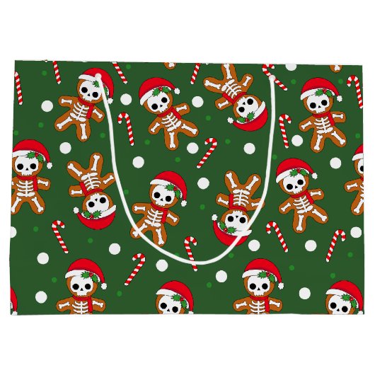 Skeleton Gingerbread Man Green Große Geschenktüte (Rückseite)