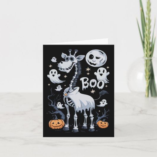 Skeleton Giraffe in Ghosts Halloween Karte (Vorderseite)