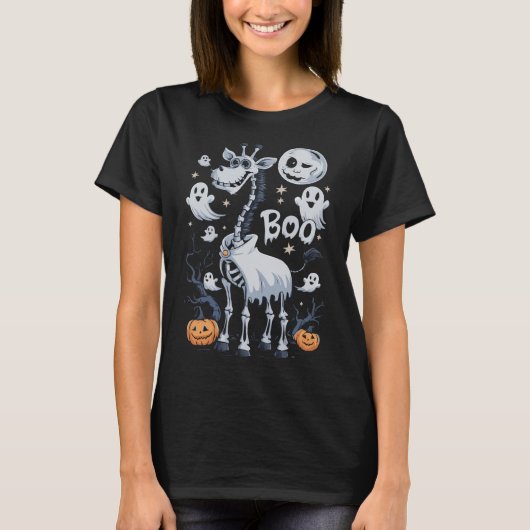 Skeleton Giraffe in Ghosts Halloween T-Shirt (Vorderseite)