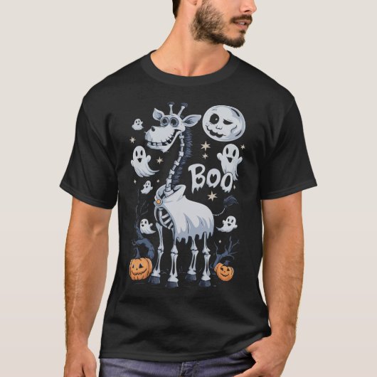 Skeleton Giraffe in Ghosts Halloween T-Shirt (Vorderseite)