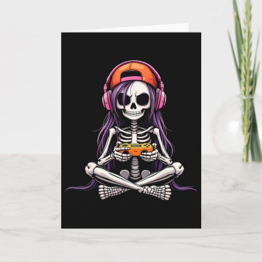Skeleton Girl Gamer Funny Halloween Costume Spooky Karte (Vorderseite)
