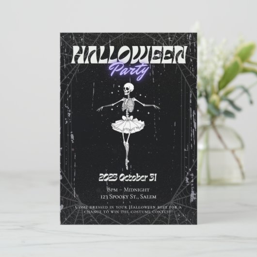 Skeleton Girl Halloween-Party Einladung (Stehend Vorderseite)