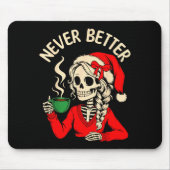 Skeleton Girl Santa Drinking Coffee Xmas Funny Sku Mousepad (Vorne)