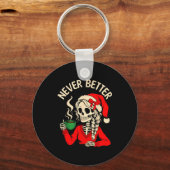 Skeleton Girl Santa Drinking Coffee Xmas Funny Sku Schlüsselanhänger (Vorderseite)