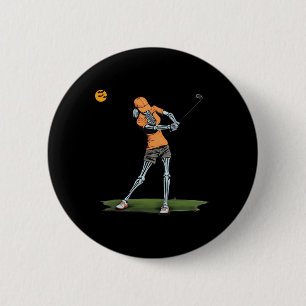 Skeleton Golf Funny Halloween Golfsport Golfe Button