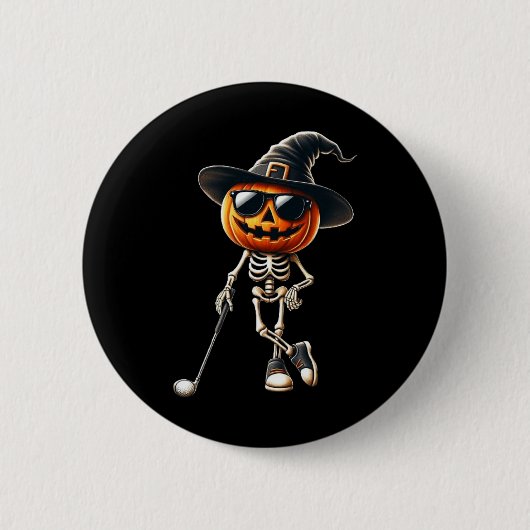 Skeleton Golf Pumpkin Golfing Golfer Halloween Cos Button (Vorderseite)
