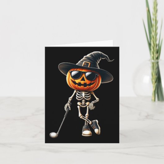Skeleton Golf Pumpkin Golfing Golfer Halloween Cos Karte (Vorderseite)