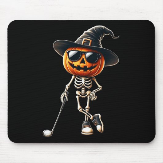 Skeleton Golf Pumpkin Golfing Golfer Halloween Cos Mousepad (Vorne)