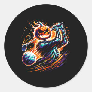 Skeleton Golfing Halloween Pumpkin Golfer Golfer Runder Aufkleber