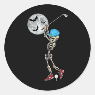 Skeleton Golfspielen Glücklicher Halloween-Tag Runder Aufkleber