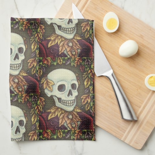 SKELETON, GOTHIC GENTLEMAN SKULL KITCHEN TOWEL GESCHIRRTUCH (Viertel Falte)