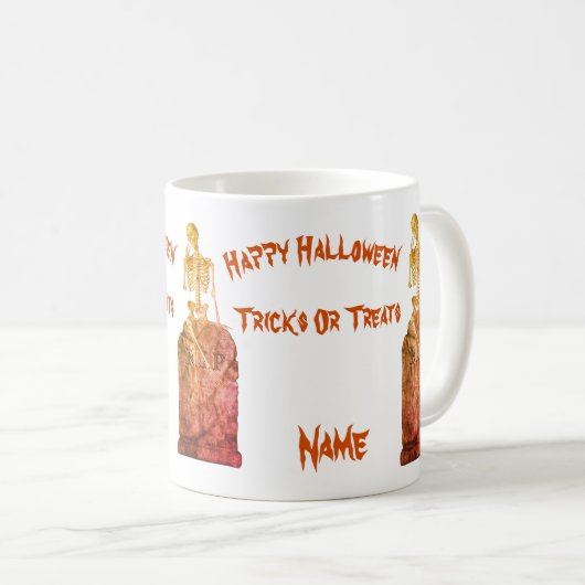 Skeleton Grabstein Halloween Funny Personalisiert Kaffeetasse (VorderseiteRechts)