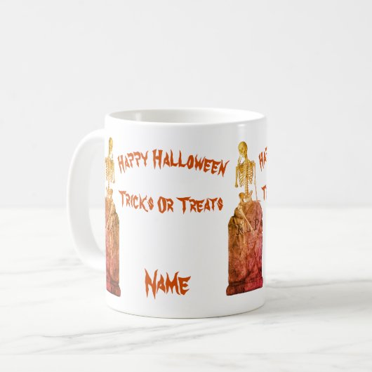 Skeleton Grabstein Halloween Funny Personalisiert Kaffeetasse (Vorderseite Links)