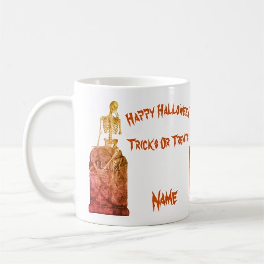 Skeleton Grabstein Halloween Funny Personalisiert Kaffeetasse (Links)
