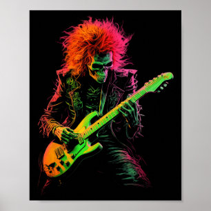 Skeleton Graphic T-Shirt Playing Gitarre Rock und  Poster