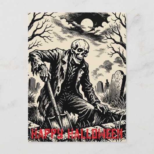 Skeleton Gravedigger Feiertagspostkarte (Vorderseite)