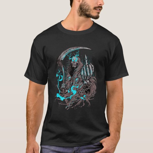 Skeleton Grim Reaper Rock Death Biker T-Shirt (Vorderseite)