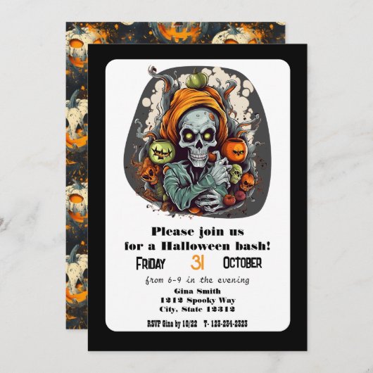 Skeleton Grim Sensenmann Halloween Bash Party Einladung (Vorne/Hinten)