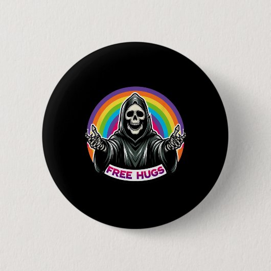 Skeleton Grim Sensenmann Halloween Funny Rainbow F Button (Vorderseite)