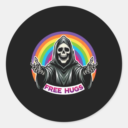 Skeleton Grim Sensenmann Halloween Funny Rainbow F Runder Aufkleber (Vorderseite)