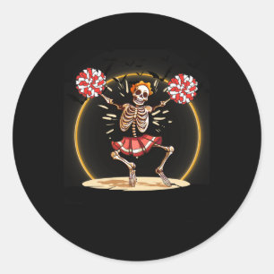 Skeleton Halloween Cheer Skeleton Cheerleader Runder Aufkleber