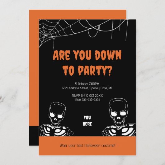 Skeleton Halloween Erwachsene Party Einladung (Vorne/Hinten)