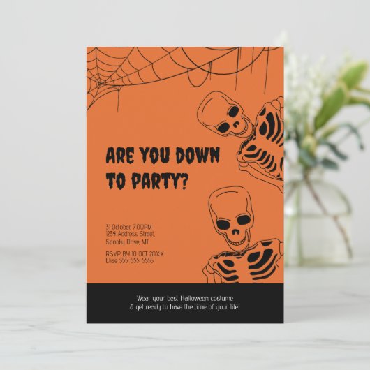 Skeleton Halloween Erwachsene Party Einladung (Stehend Vorderseite)