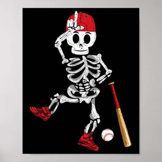 Skeleton Halloween Funny Skelett Baseball spielen Poster (Vorne)