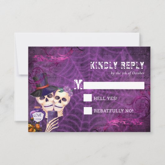 Skeleton Halloween Hochzeit RSVP Karte (Vorderseite)