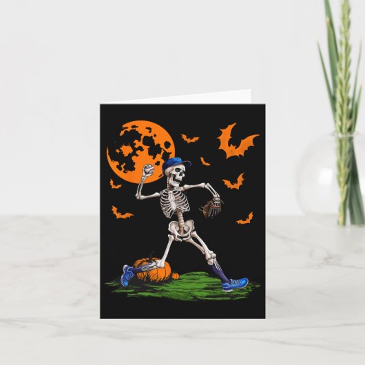 Skeleton Halloween Men Boys Baseball Spooky Saison Karte (Vorderseite)