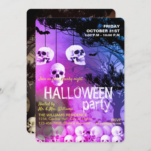 Skeleton Halloween-Party Freaky Night Einladung (Vorne/Hinten)