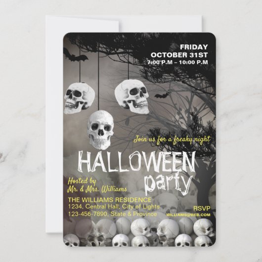 Skeleton Halloween-Party Freaky Night Einladung (Vorderseite)