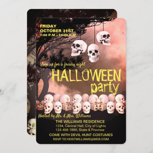 Skeleton Halloween-Party Freaky Night Einladung (Vorne/Hinten)