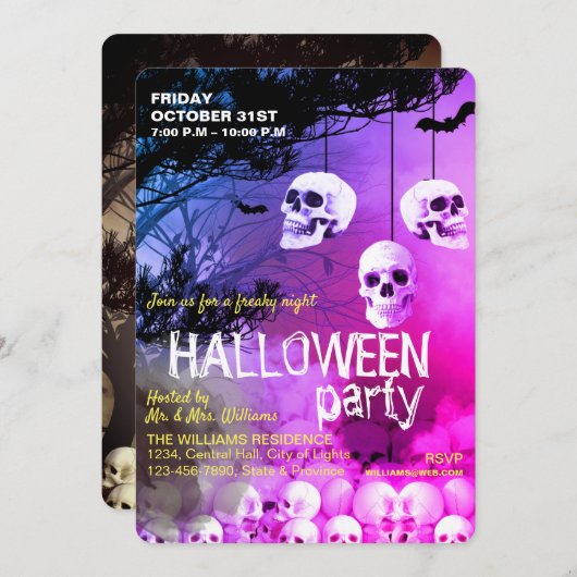 Skeleton Halloween-Party Freaky Night Einladung (Vorne/Hinten)
