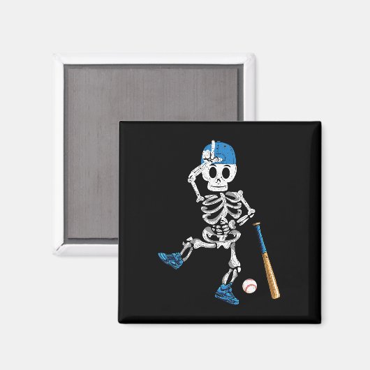 Skeleton Halloween Vintag Baseball Playing Magnet (Vorderseite/Rückseite)
