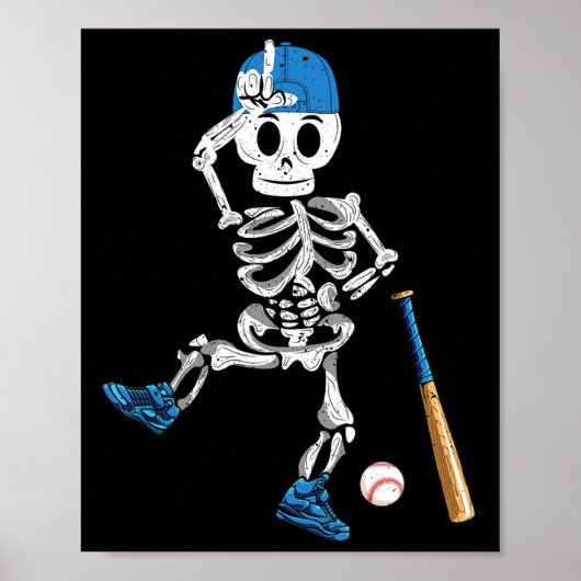 Skeleton Halloween Vintag Baseball Playing Poster (Vorne)