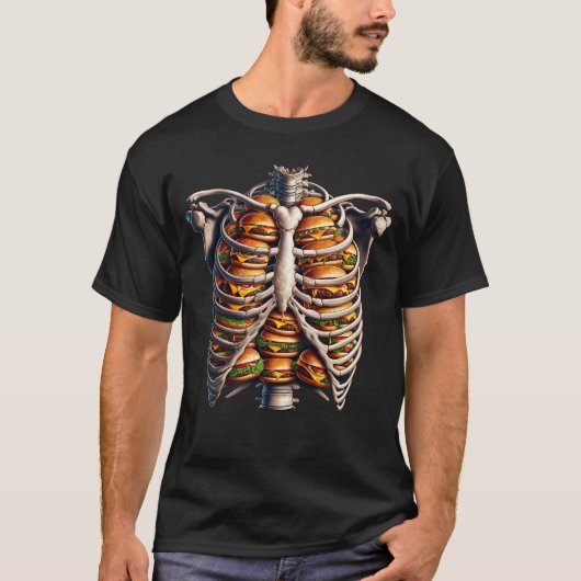 Skeleton Hamburger Fast Food Burger Lover Funny T-Shirt (Vorderseite)
