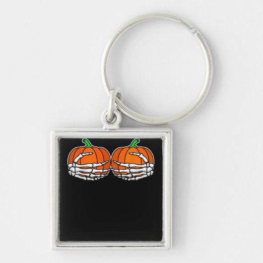 Skeleton Hand auf Brust Kürbis Halloween Frauen Schlüsselanhänger (Vorne)