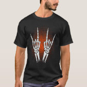 Skeleton Hand Devil Horns Rock Hand Geste T-Shirt (Vorderseite)