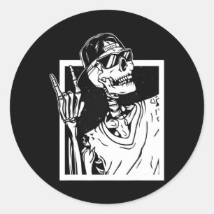 Skeleton Hand Halloween Kostüm Funny Rocker Music Runder Aufkleber