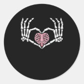 Skeleton Hand Heart Funny Halloween Frauen Männer Runder Aufkleber (Vorderseite)