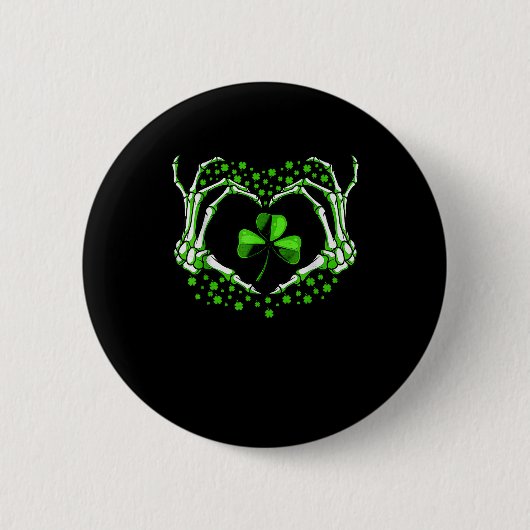 Skeleton Hand Heart Kleeblatt St Patricks Day Padd Button (Vorderseite)
