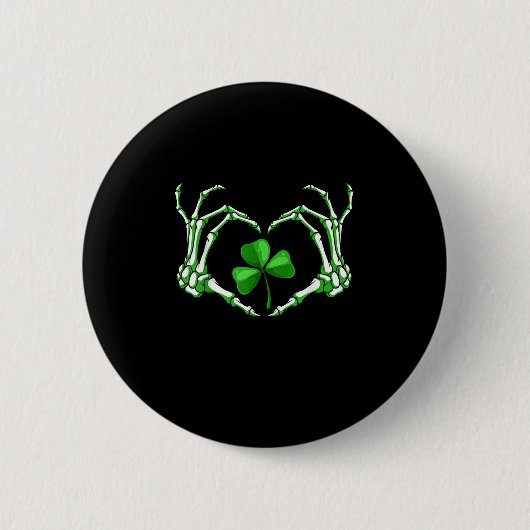 Skeleton Hand Heart Kleeblatt St Patricks Day Padd Button (Vorderseite)