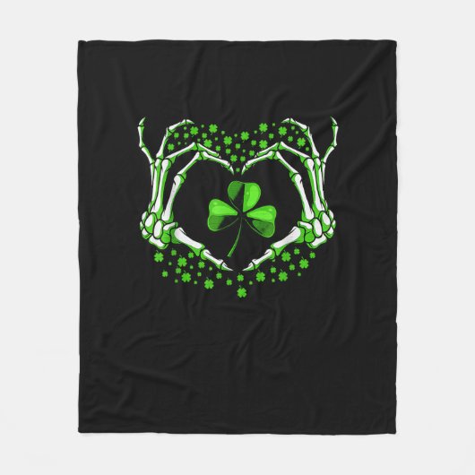 Skeleton Hand Heart Kleeblatt St Patricks Day Padd Fleecedecke (Vorderseite)