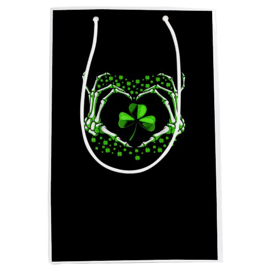 Skeleton Hand Heart Kleeblatt St Patricks Day Padd Mittlere Geschenktüte (Vorderseite)