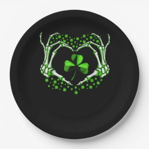Skeleton Hand Heart Kleeblatt St Patricks Day Padd Pappteller