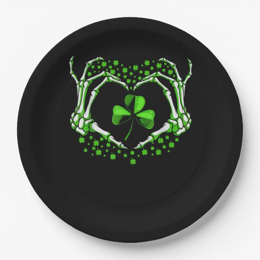 Skeleton Hand Heart Kleeblatt St Patricks Day Padd Pappteller (Vorderseite)