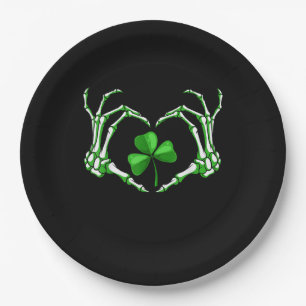 Skeleton Hand Heart Kleeblatt St Patricks Day Padd Pappteller