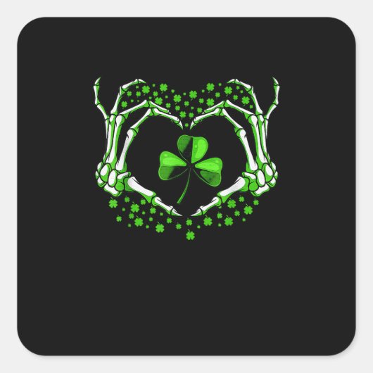 Skeleton Hand Heart Kleeblatt St Patricks Day Padd Quadratischer Aufkleber (Vorderseite)